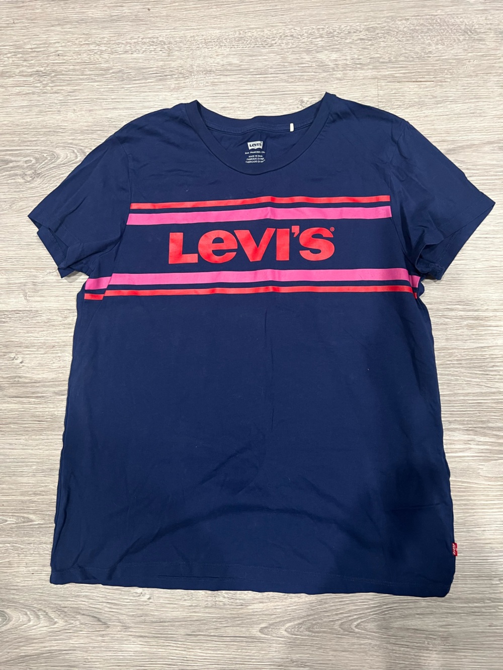 Levi's Navy T-Shirt with Pink and Red Logo